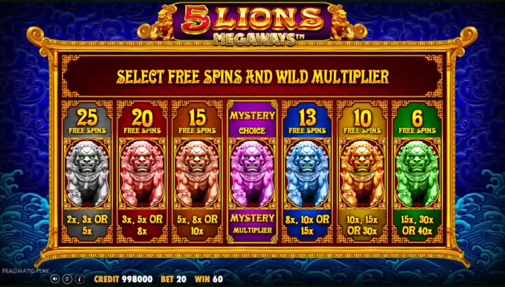 5 Lions Online Slot free spins