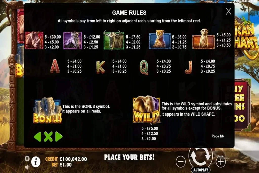 African Elephant Slot rules